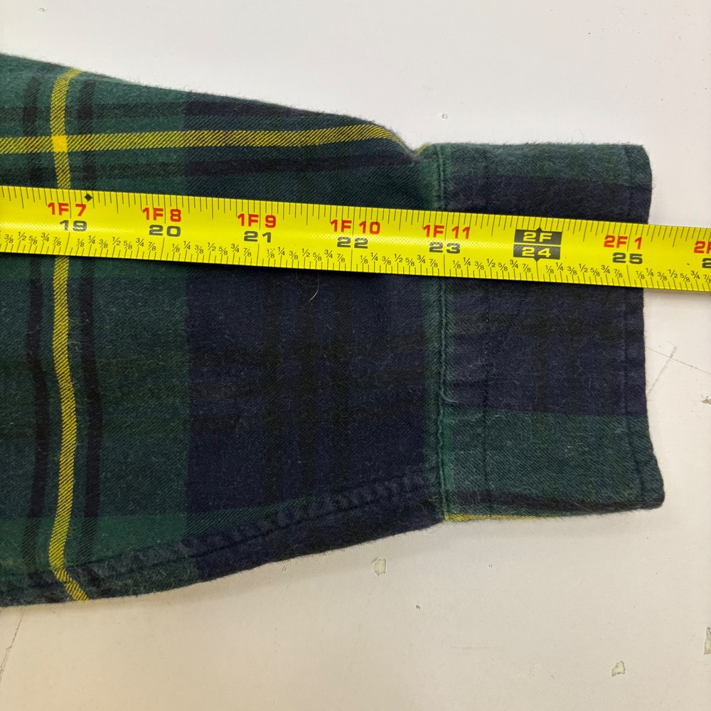 Ralph Lauren Mens Flannel Shirt L Green Navy Yellow Plaid Made in USA Cotton - Picture 6 of 7